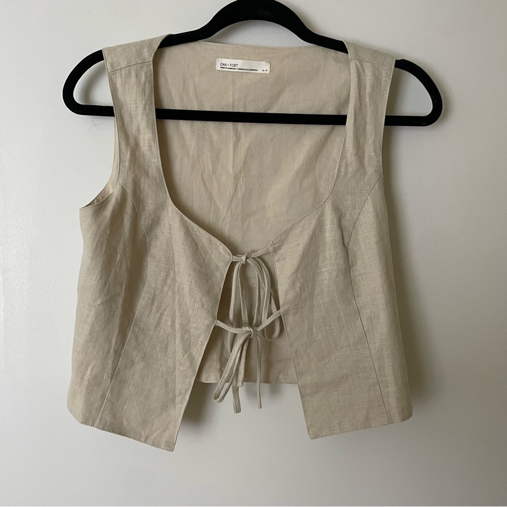 OAK + FORT Beige Tie-Front Crop Top